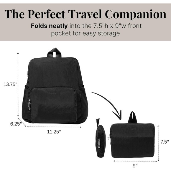Women's Lightweight Travel Backpack - Packable Design with Luggage Sleeve, Black - Picture 3 of 6